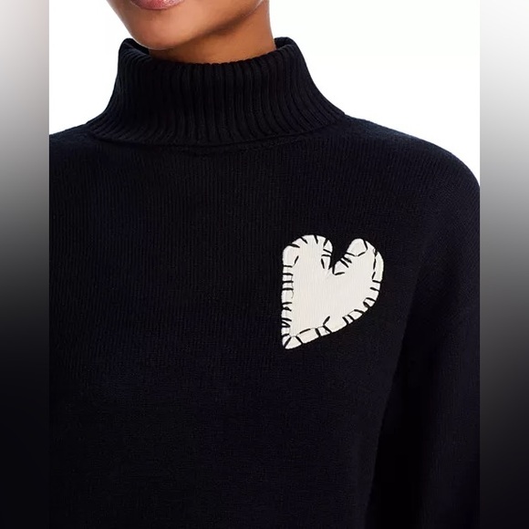 AQUA x Kerri Rosenthal Cropped Turtleneck Heart Patch Sweater - Exclusive Nwt - Picture 2 of 6